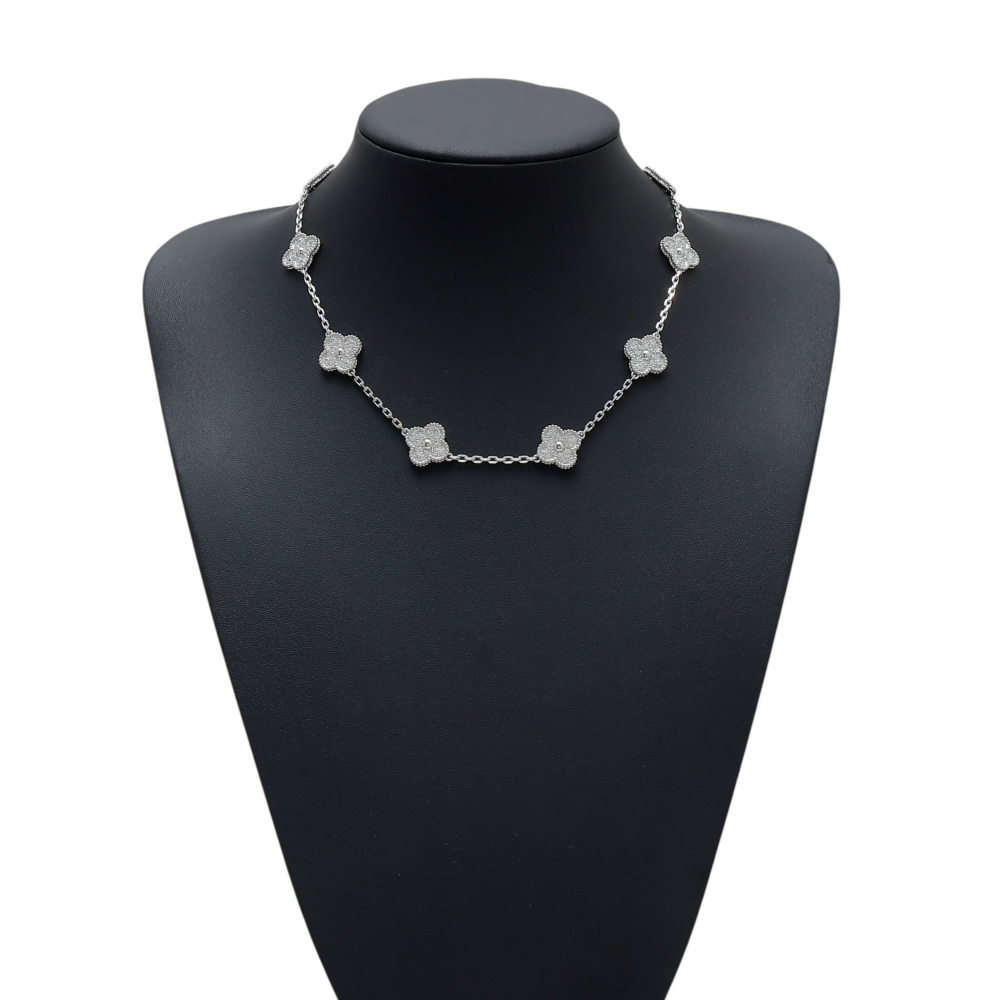 Van Cleef & Arpels Vintage Alhambra 10 Motifs Necklace 18K White Gold Diamond VCARA42400
