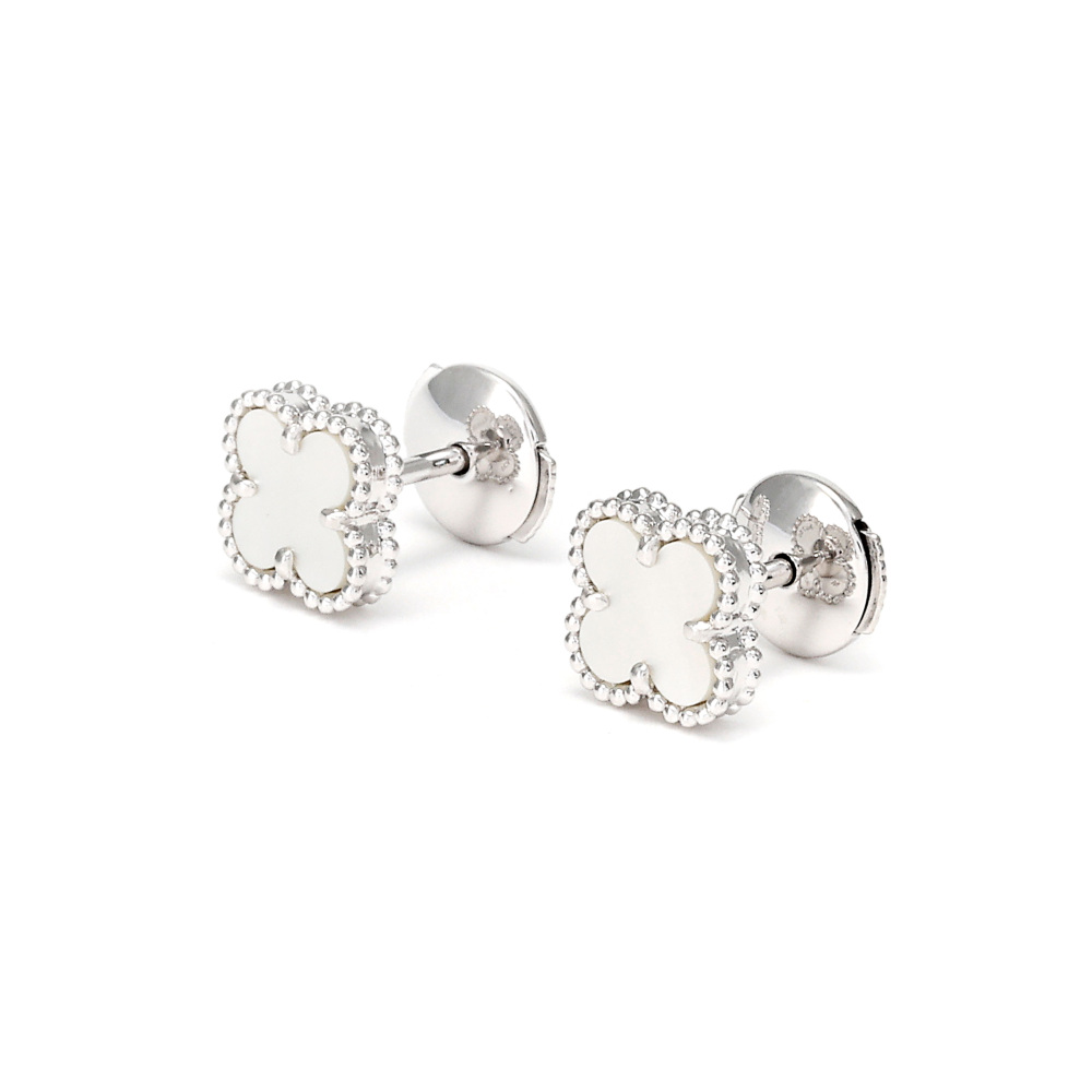 Van Cleef & Arpels Sweet Alhambra Earrings 18K White Gold Mother of Pearl VCARG12000