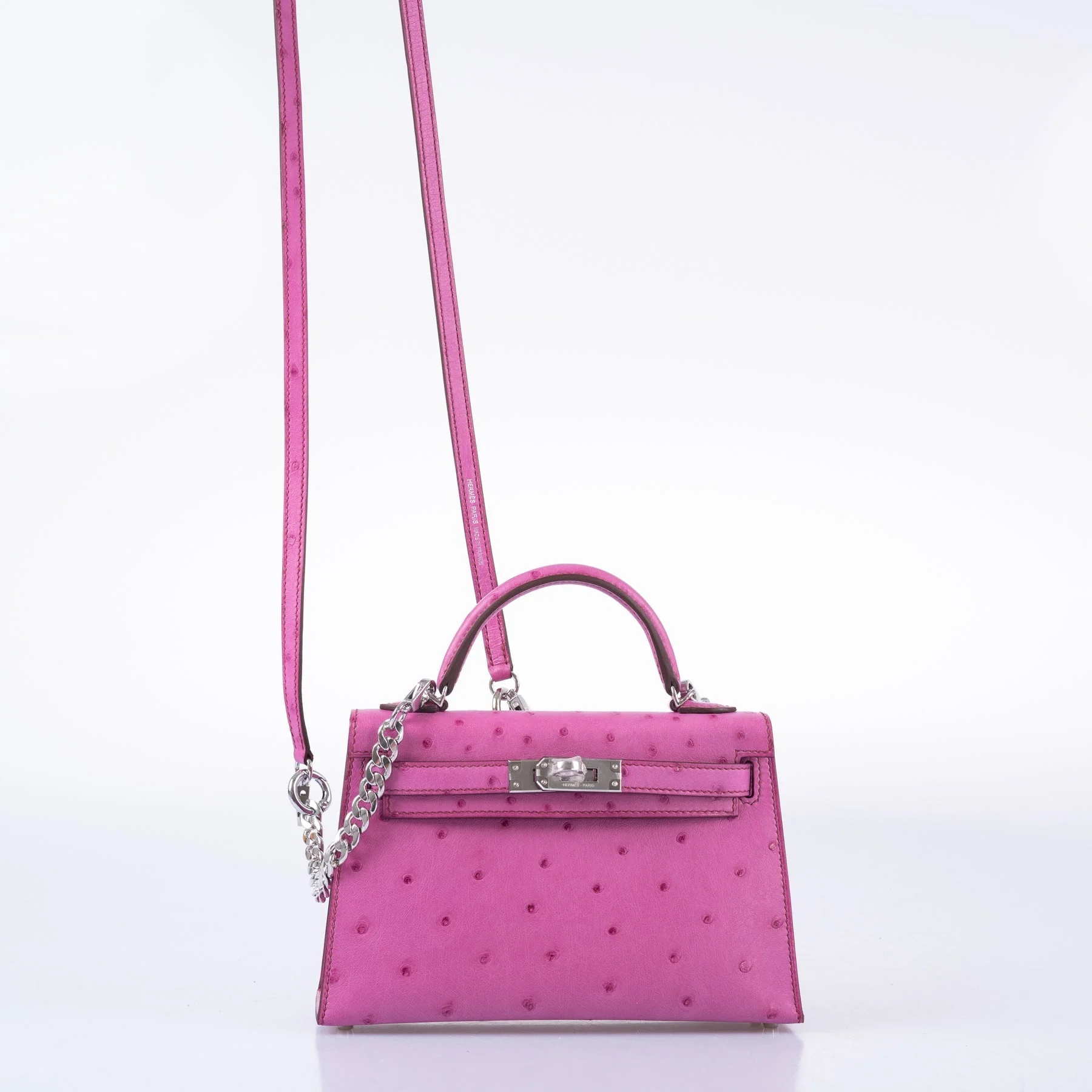 Hermès Mini Kelly II 20 Sellier Fuchsia Ostrich Palladium Hardware