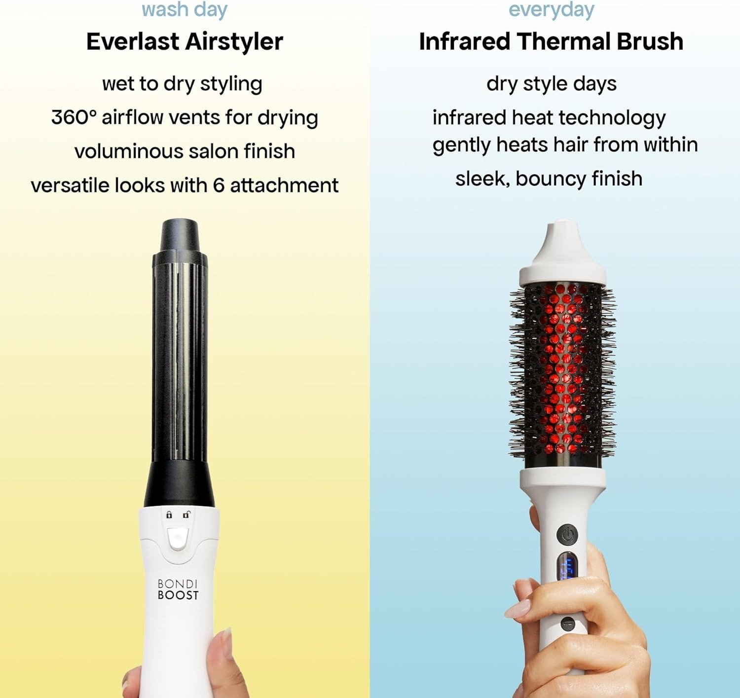 Infrared Thermal Brush, Heated Thermal Round Brush for Smooth + Shiny Hair, Dry Hair Styling for Instant Volume, Less Hair Breakage + Minimizes Snags, Frizz-Free