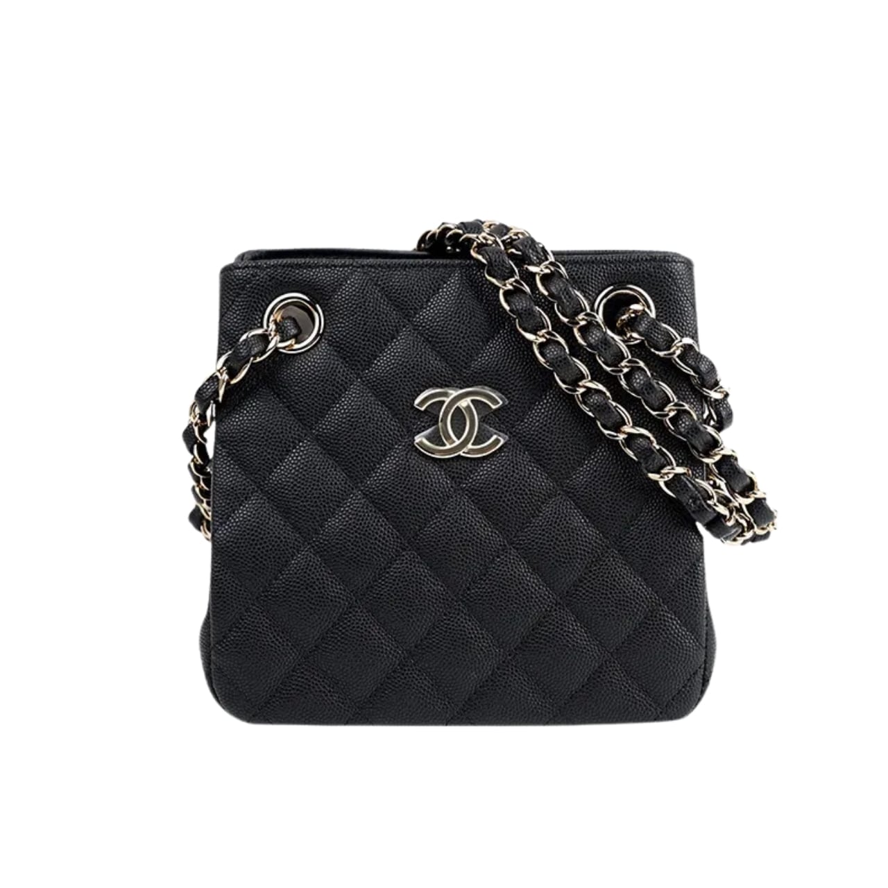 Chanel Grained Embossed Hobo Bag Black 17Cm/6.7in