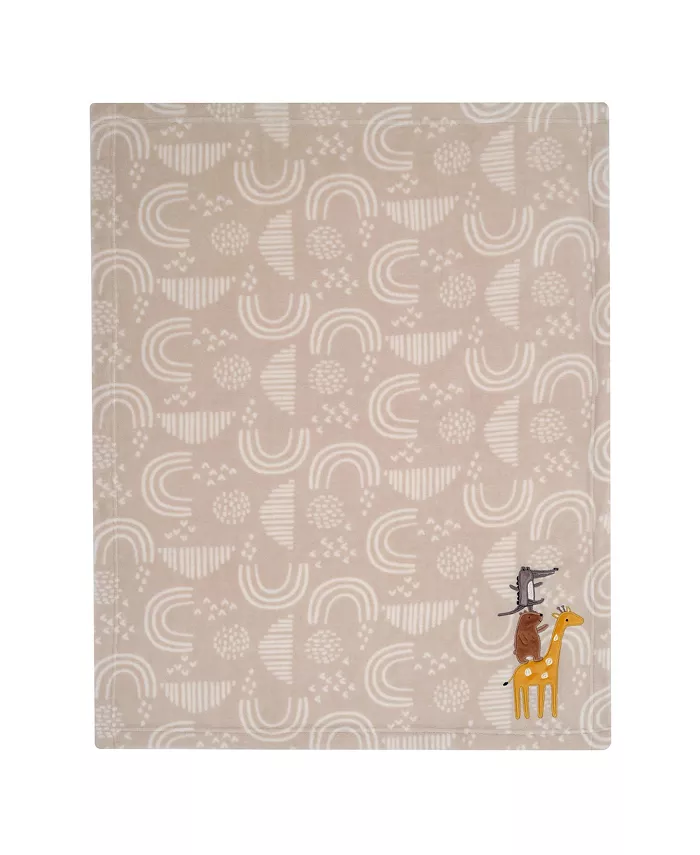 Lambs and Ivy Baby Noah Bear Giraffe Alligator Appliqued Taupe Fleece Baby Blanket