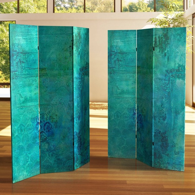 Double Sided Water Bird Canvas Room Divider Green Oriental Furniture
