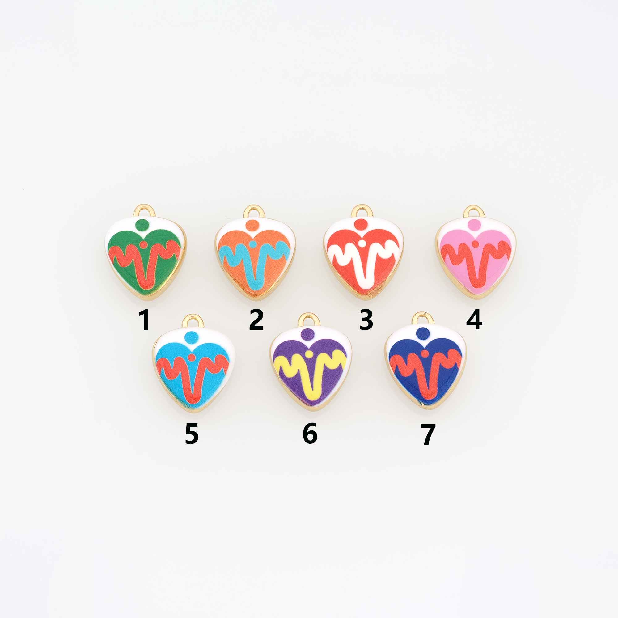 18K Gold Filled Heart Pendant,Enamel Heart Charm Earrings Necklace for DIY Jewelry Making Supply