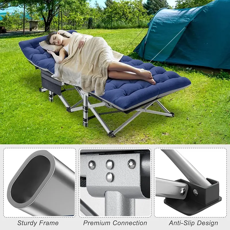 SLY Folding Camping Cot – 2-Pack with Dual-Firmness 3.3″ Mattress & Carry Bag