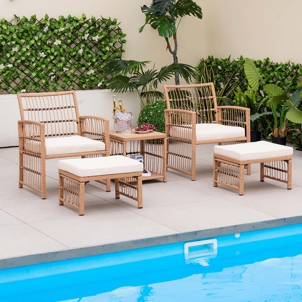 Costway 5 Piece Patio Rattan Wicker Conversation Set with 2Tier