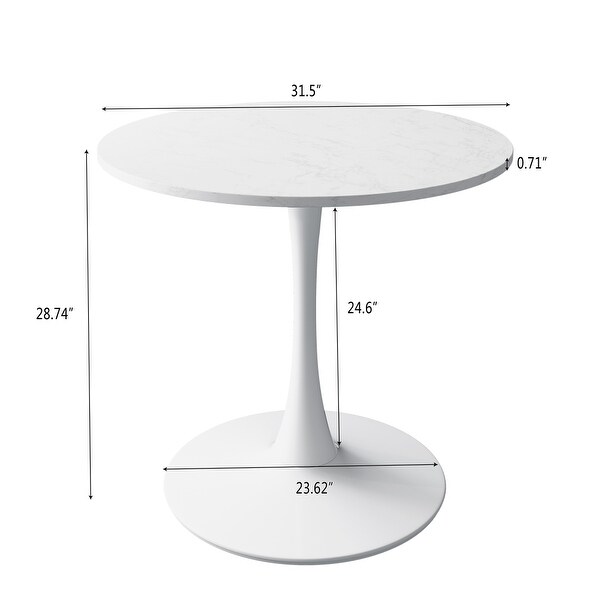 32 in. Round Dining Table with Printed White Marble Table Top