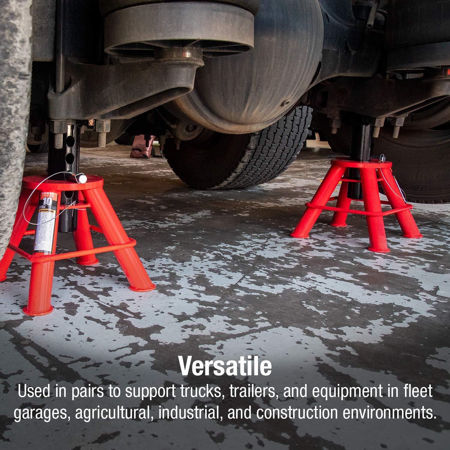 10-Ton Medium Height Pin Type Jack Stands, Pair, Red