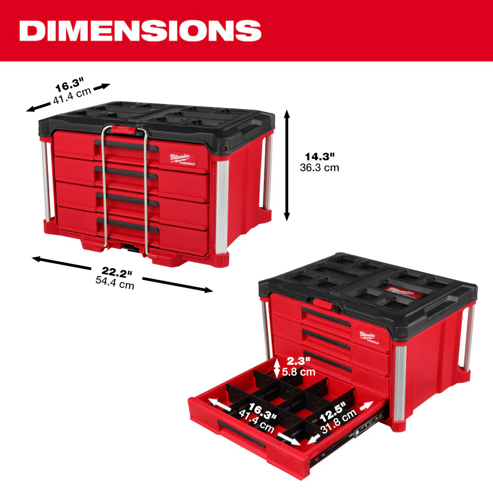 2026 Milwaukee 48-22-8444 PACKOUT 4 Drawer Tool Box