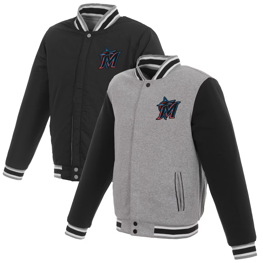 Men's Miami Marlins JH Design Reversible Fleece Full-Snap Jacket