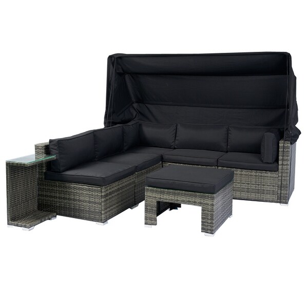 7Piece Patio Furniture Set,Retractable Canopy Rattan Sofa Set