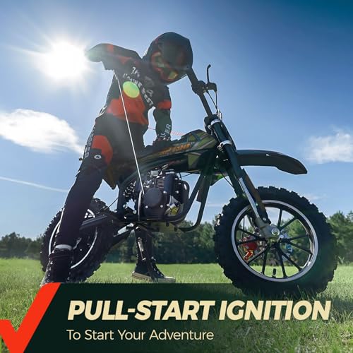 FRP OGM40 Kids Dirt Bike, 40CC 4-Stroke Dirt Bike for Kids, Gas Powered Off-Road Mini Bike with Front and Rear Disc Brake, Up to 20 Mph, Weight Support Up to 132 LBS（Black）