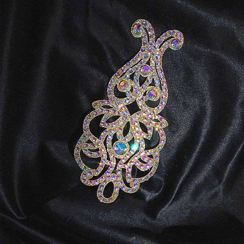 Gold ABCrystal Rhinestone Applique Large Rhinestone Patch Bridal Gown Dance Costume Evening Dress Garment Embellishment DIY BL03