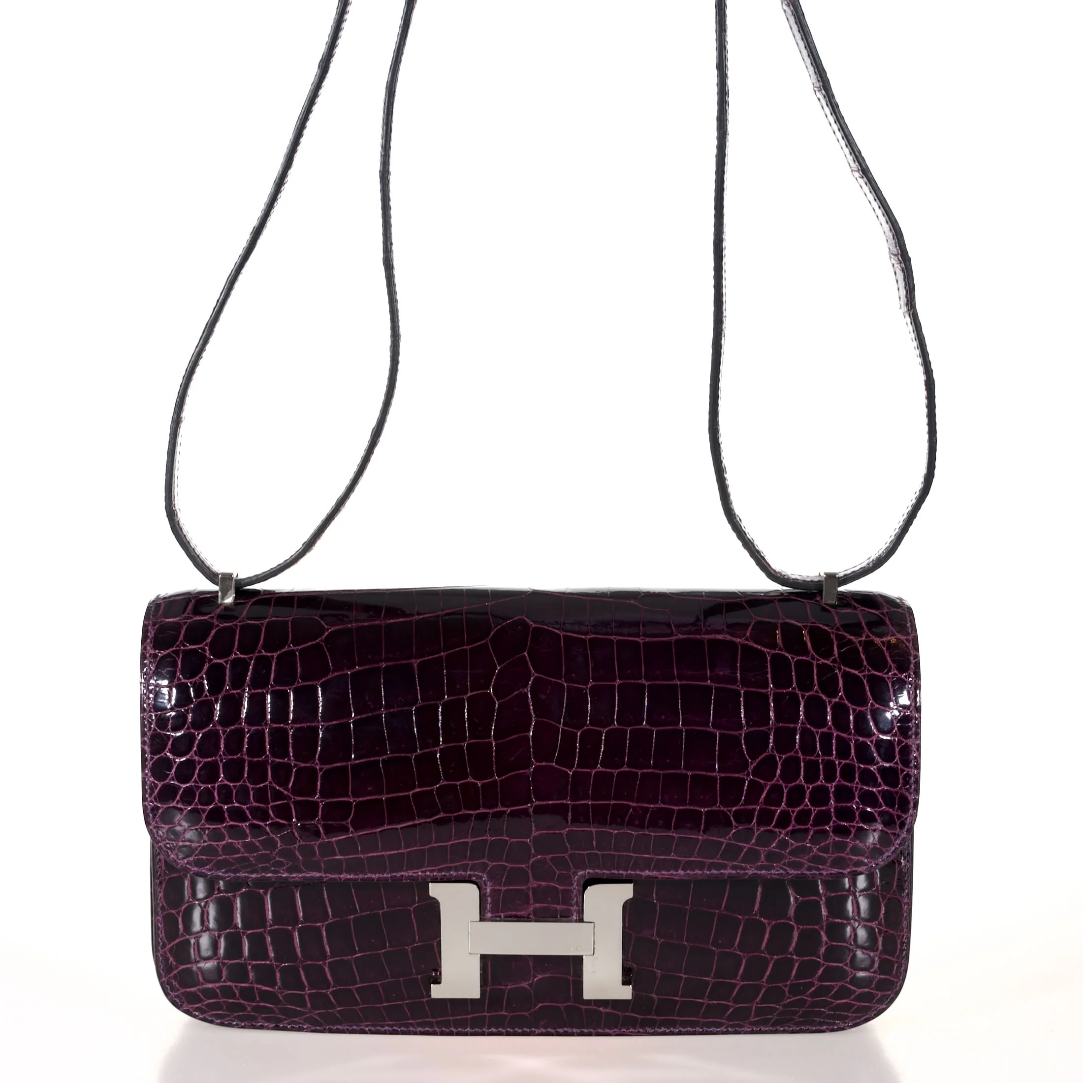 Hermès Constance Elan 25 Amethyst Shiny Niloticus Crocodile Palladium Hardware