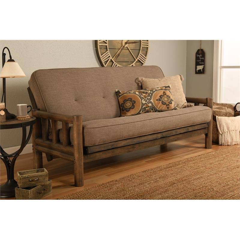 Kodiak Furniture KFLDDRWMMOCHLF5MD4 Lodge Frame-Rustic Walnut Finish-Marmont Mocha Mattress-Storage Drawers
