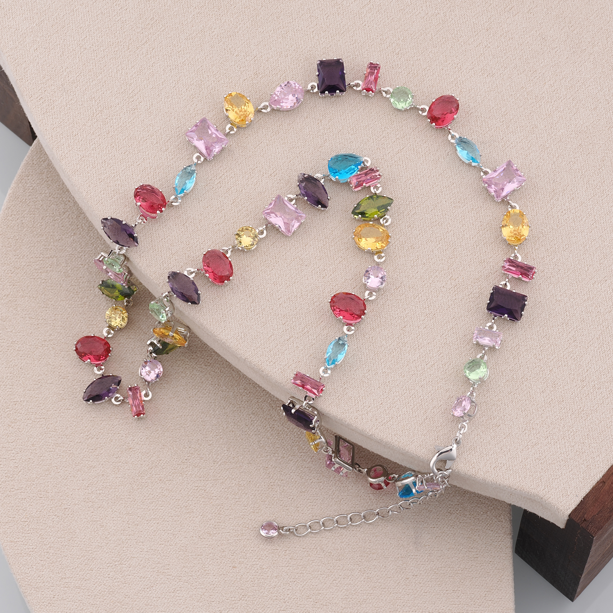 18K Gold Filled Multicolor Zircon Necklace,Colorful Necklace,Geometric Stone Necklace,Adjustable Gold Chain Necklace,Gift For Her