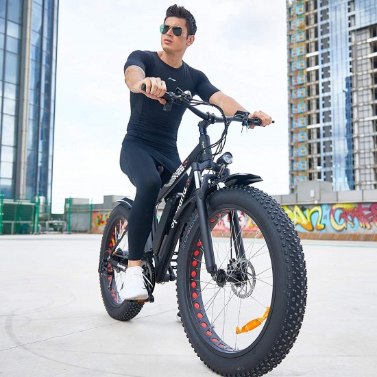 Electric Bike 48V 500W Fat Tire Electric Bike Snow Bike 26″ 4.0, 48V 10Ah Removable Battery and Professional 7 Speed