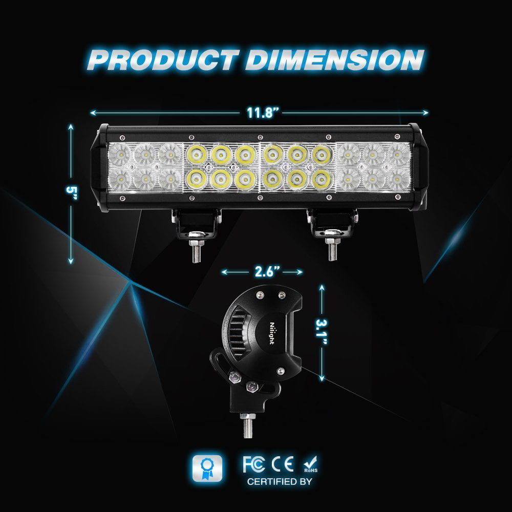 Nilight ZH007 LED Light Bar 12 Inch 72W Spot Flood Combo with Off Road Wiring Harness, 2 Years Warranty