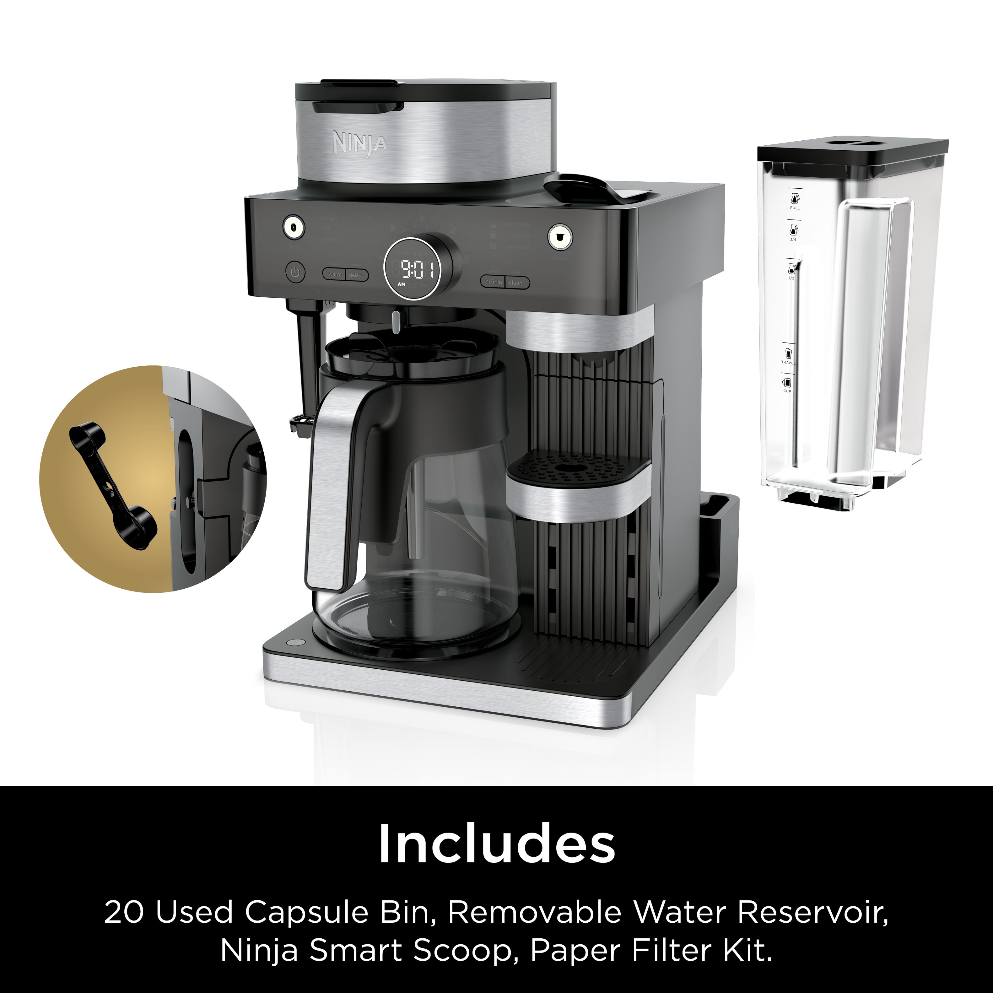 Ninja - Espresso & Coffee Barista System, Single Serve & Nespresso, with 12-Cup Carafe, 4 Styles with Ristretto - Black