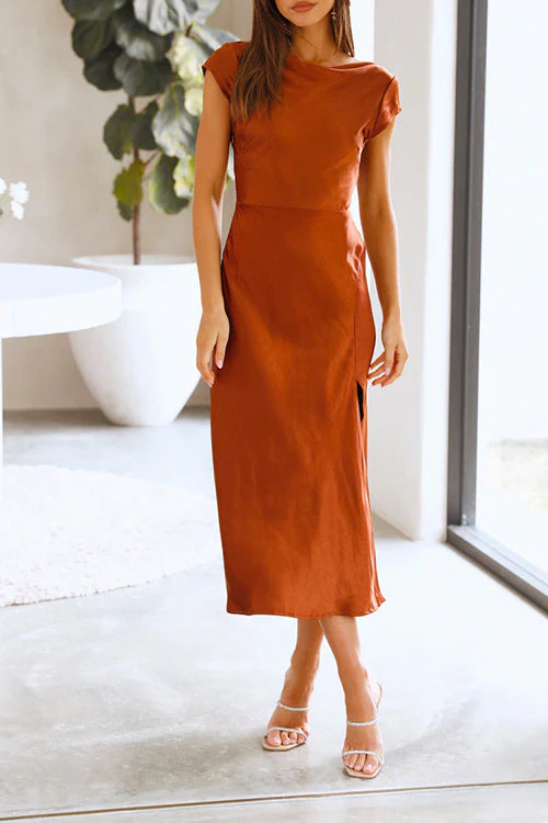 Satin Twist Backless Slit Maxi DressClistos