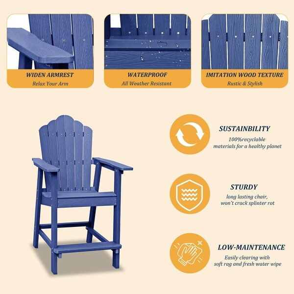 Patio Tall Adirondack Chair Set with Connecting Tray (Set of 2)