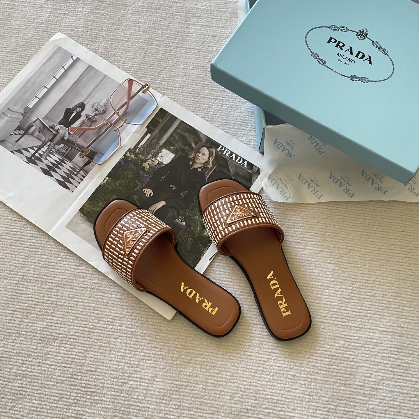 Prada woven slippers - cnluxepick
