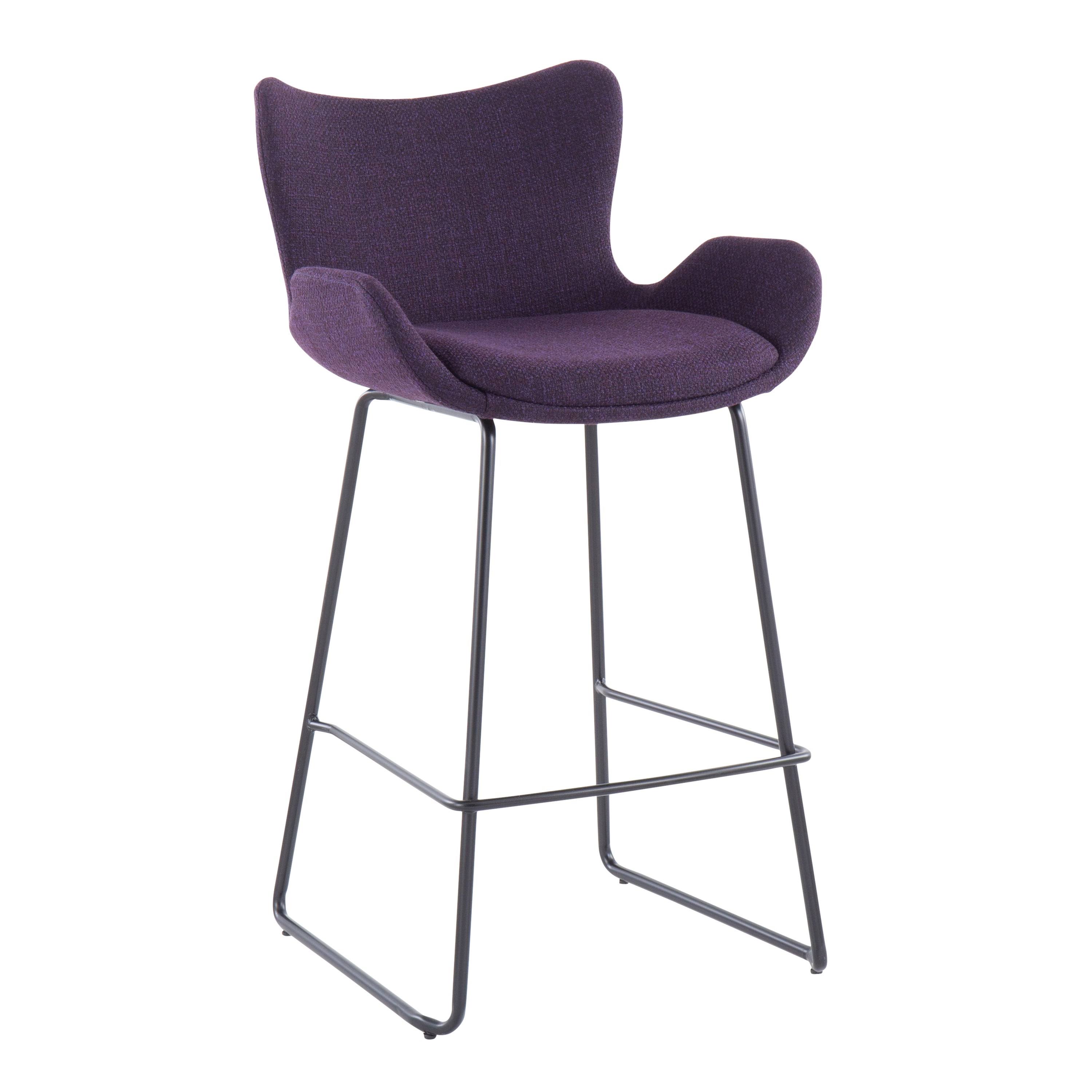 Tara Counter Stool - Set of 2, Black Metal, Purple Noise Fabric