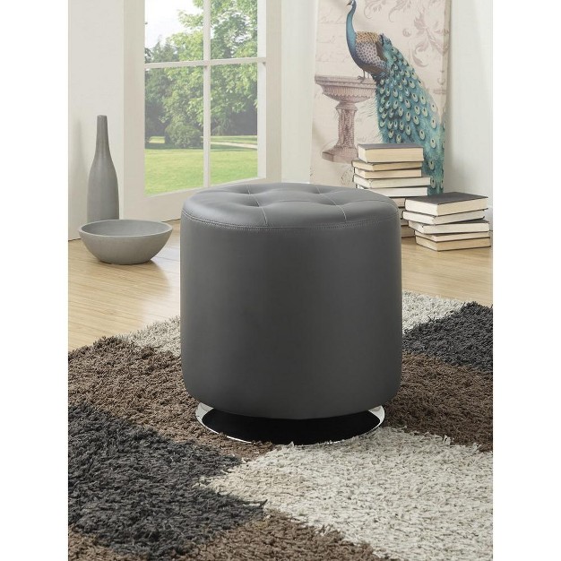 Simple Relax Round Leatherette Upholstered Ottoman Grey