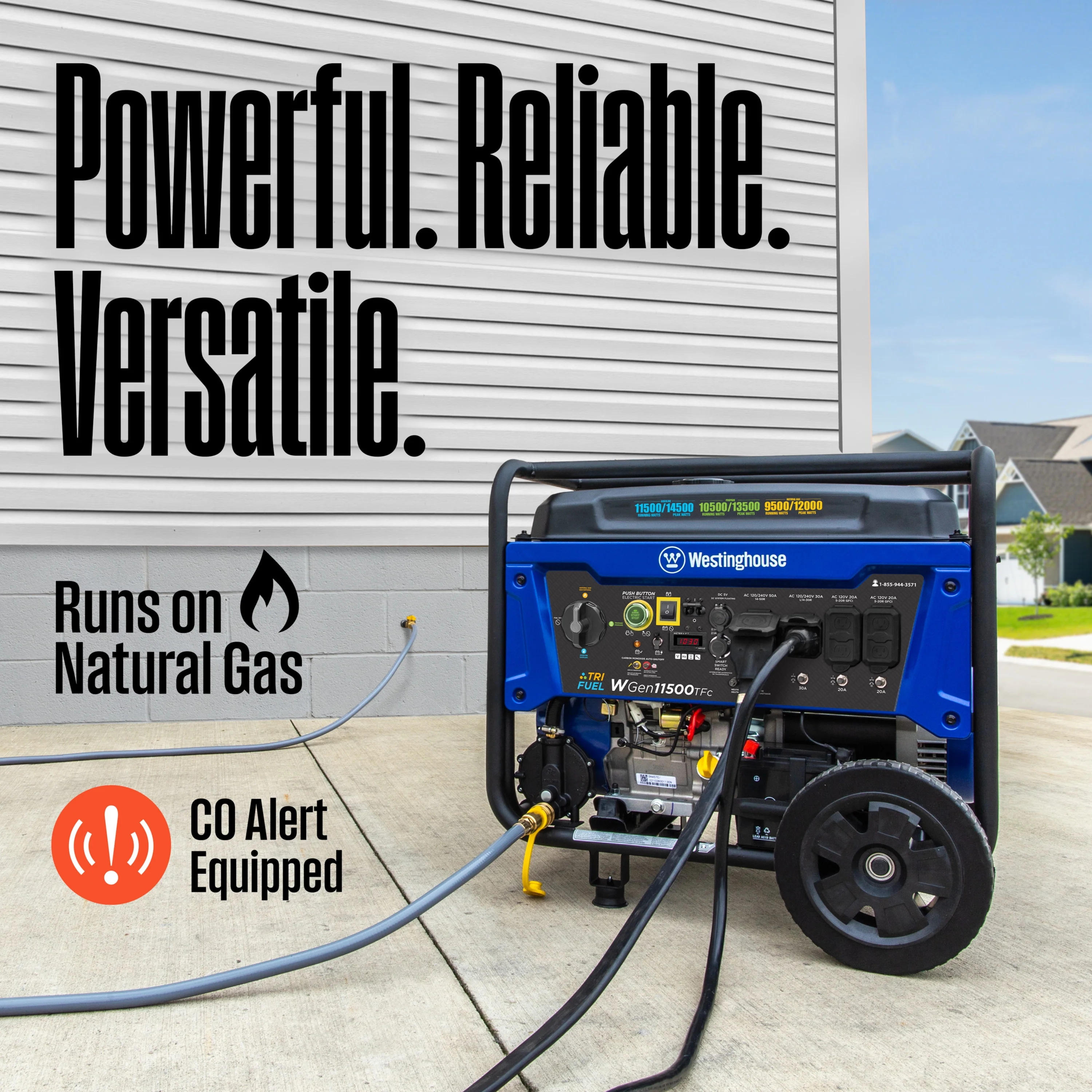 Westinghouse 14,500 Watt Tri-Fuel Portable Generator, Home Backup, CO Sensor