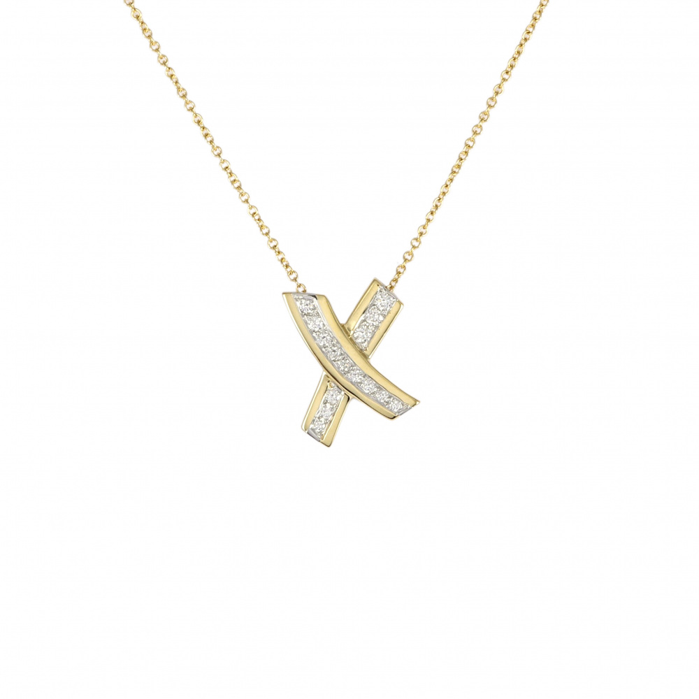 Tiffany & Co. Paloma Picasso Love and Kiss Necklace Platinum & 18K Yellow Gold Diamond