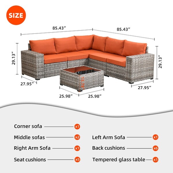 OVIOS Patio Wicker Furniture Wide Arm 6piece Set with Table