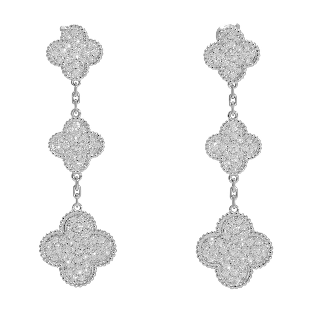 Van Cleef & Arpels Magic Alhambra 3 Motifs Earrings 18K White Gold VCARN9MR00