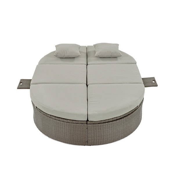 2Person Rattan Garden Reclining Chaise Lounge Daybed with Cup Trays