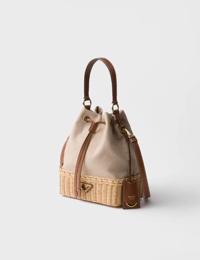 PRADA Wicker and canvas bucket bag