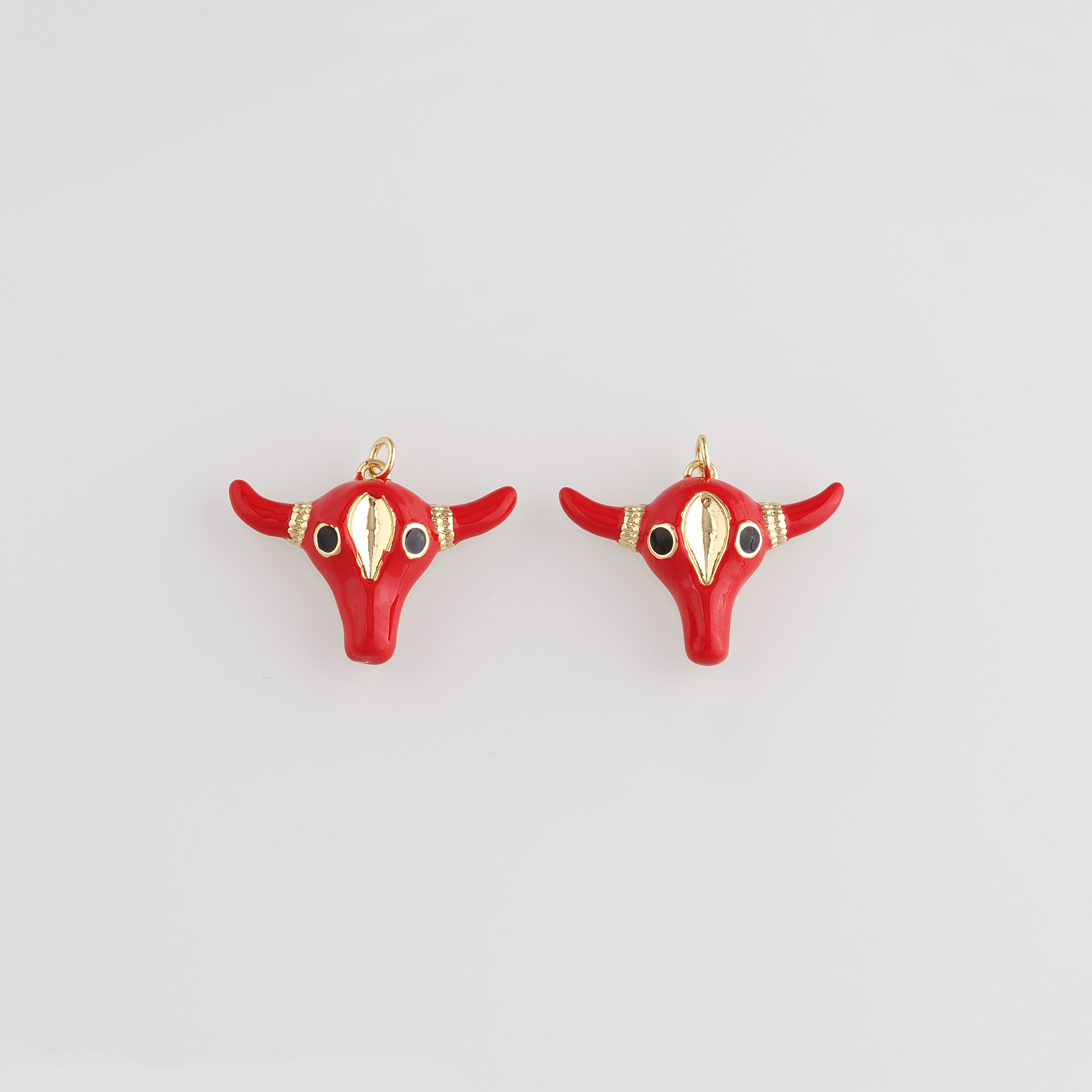 18K Gold Filled Bull Pendant,Enamel Animal Charm Earrings Necklace for DIY Jewelry Making Supply