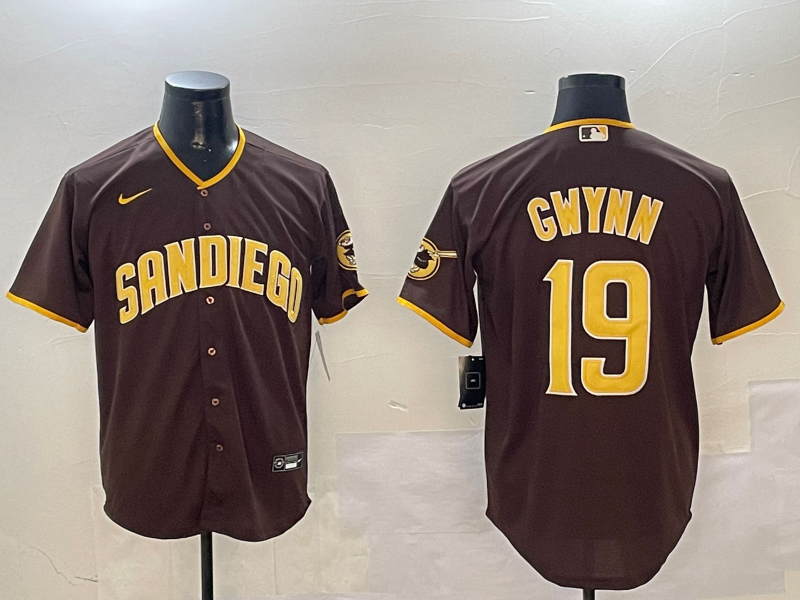 Men's San Diego Padres Tony Gwynn #19 Brown Stitched Jersey