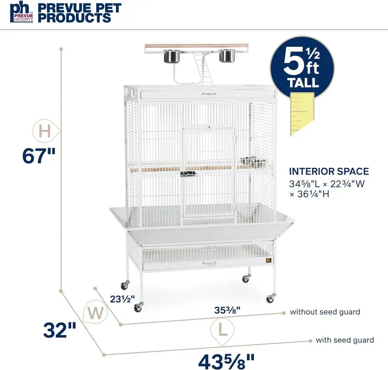 Wrought Iron Bird Cage – Chalk White, 36″ x 24″ x 66″, Model 3154C