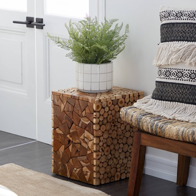 Contemporary Teak Wood Accent Stool Brown Olivia amp May