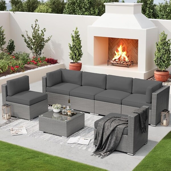 SUNCROWN 7piece Outdoor Patio Grey Wicker Rattan Sectional Sofa Conversation Set