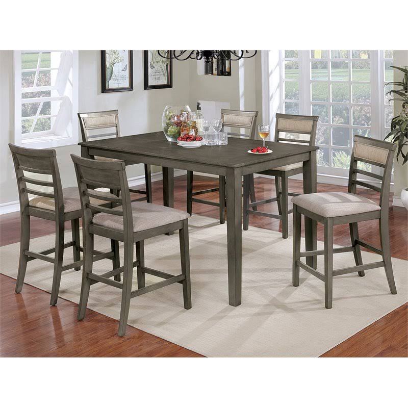 Bowery Hill Wood 7 Piece Counter Height Set in Weathered Gray