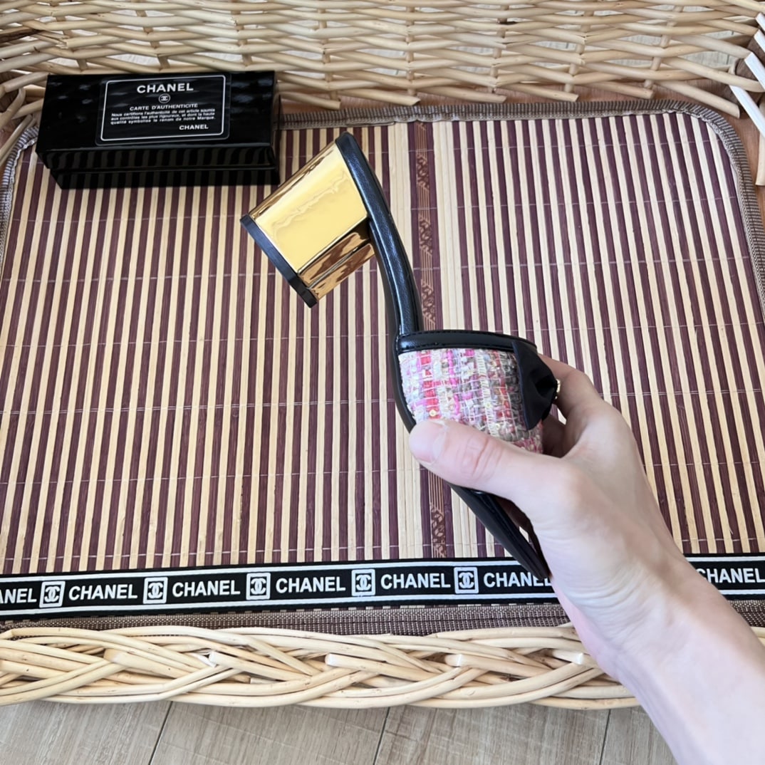 Chanel Grosgrain Ribbon Bow Mule Tweed Pink G45691
