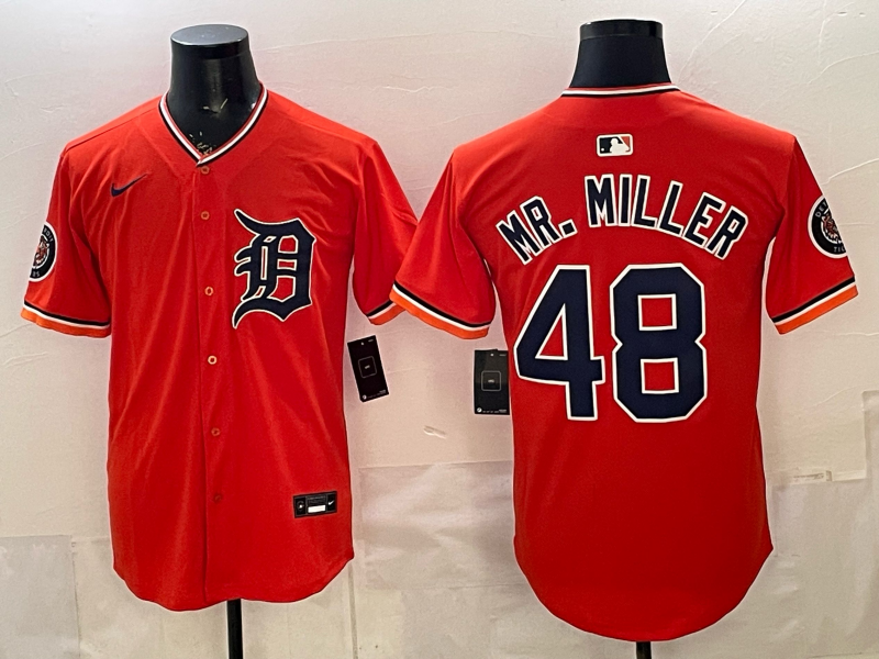 Men's Detroit Tigers Shelby Miller #48 Orange Replica Player Jersey