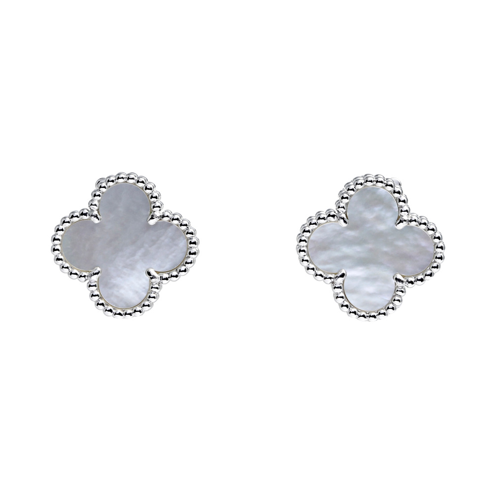 Van Cleef & Arpels Vintage Alhambra Earrings 18K White Gold Mother of Pearl VCARF48600