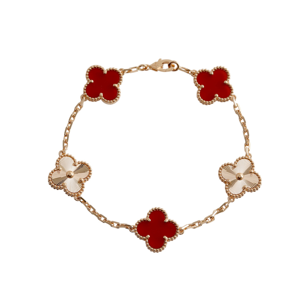 Van Cleef & Arpels Vintage Alhambra 5 Motifs Bracelet 18K Rose Gold Carnelian VCARP7RP00