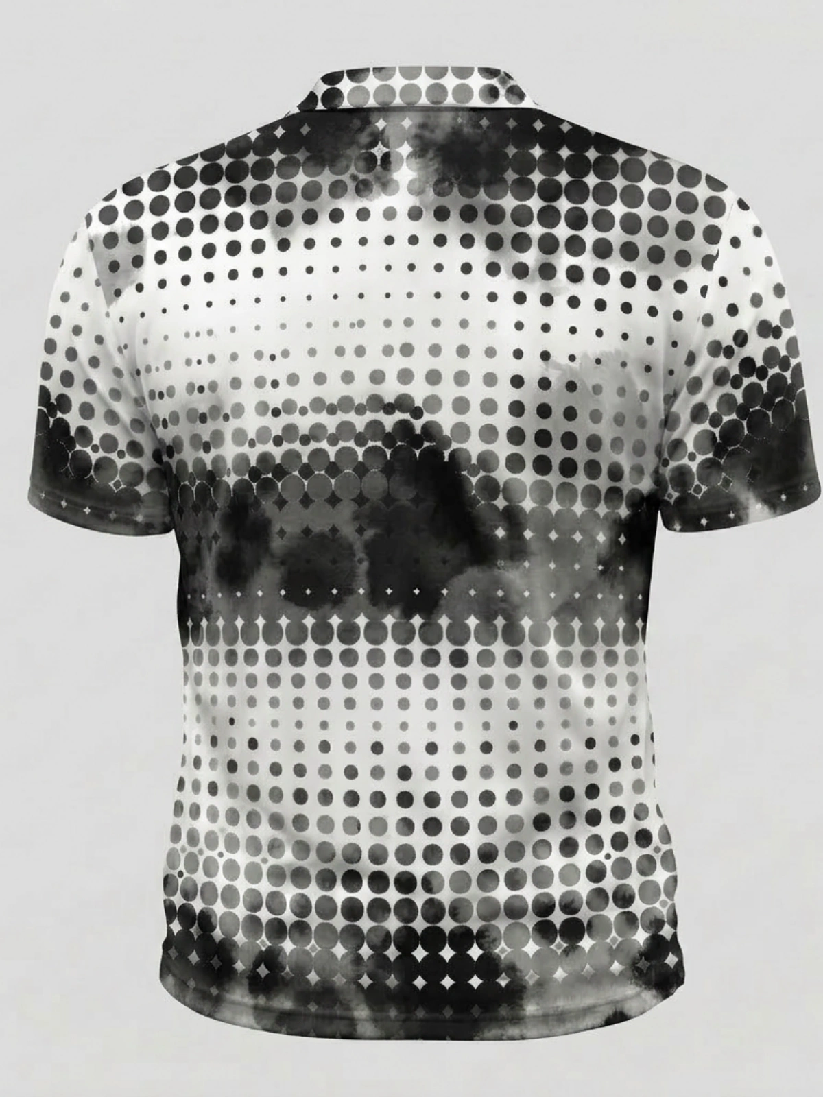 Moisture Wicking Golf Polo 3D Black and White Ink Wash Dot Pattern Button Short Sleeve Golf Polo Shirt