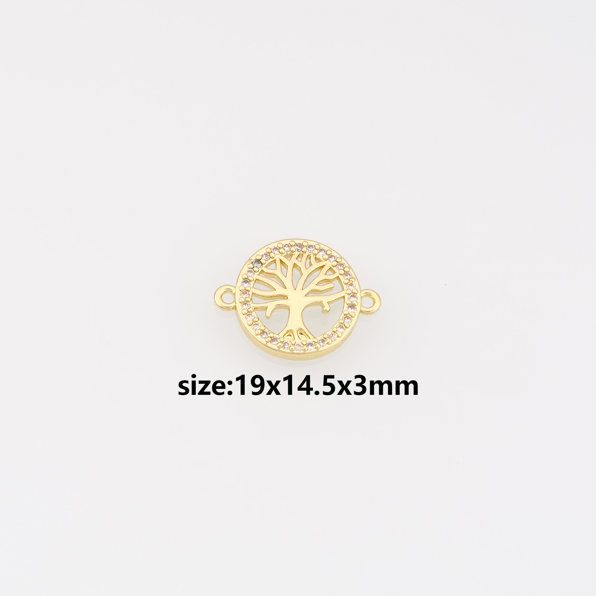 18K Gold Filled Tree of Life Connector,CZ Micro Pave Tree Charm Necklace Bracelet for DIY Jewelry Making Supply