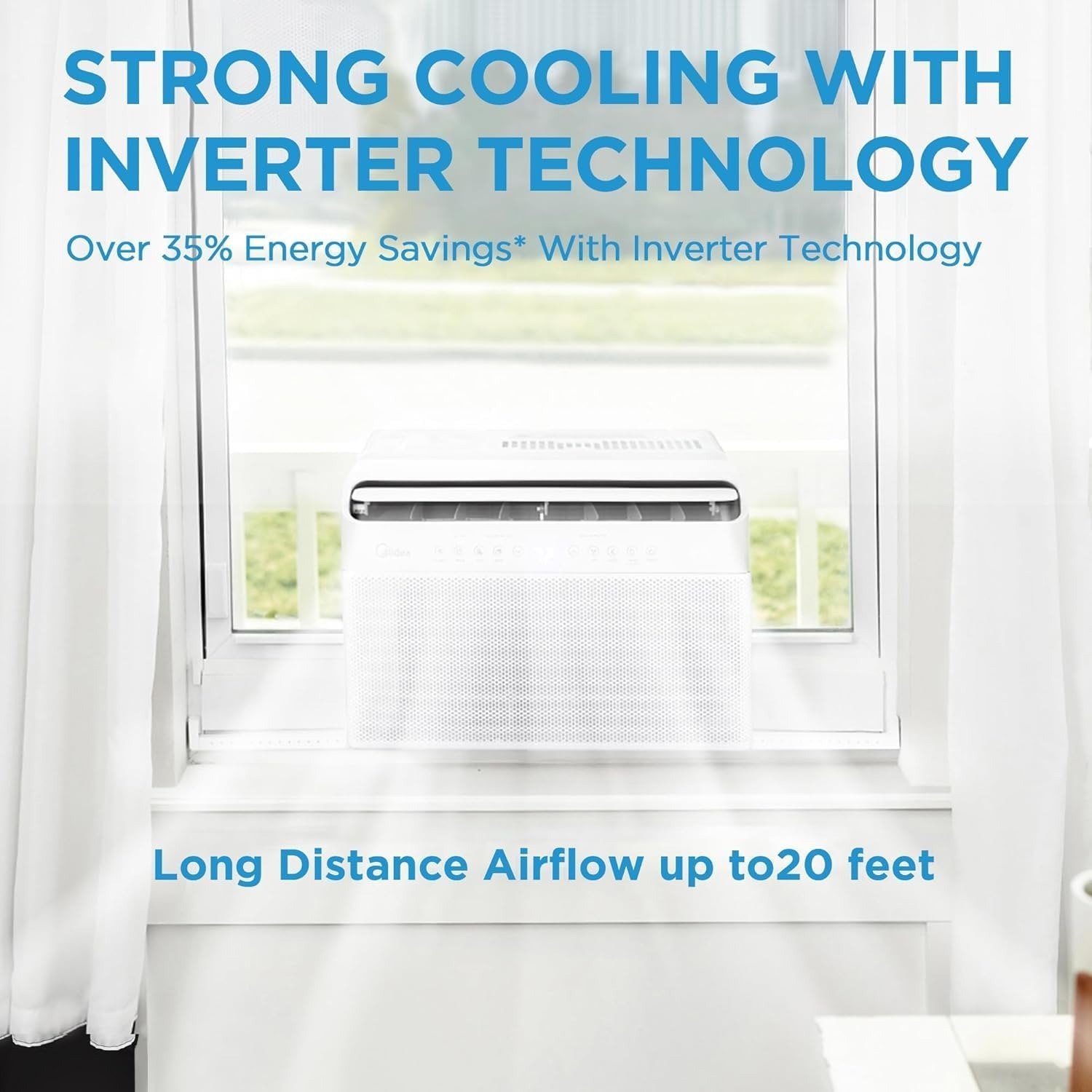 12,000 BTU U-Shaped Smart Inverter Window Air Conditioner–Cools up to 550 Sq. Ft., Ultra Quiet with Open Window Flexibility, Compatible with Alexa/Google Assistant, 35% Energy Savings (Renewed)