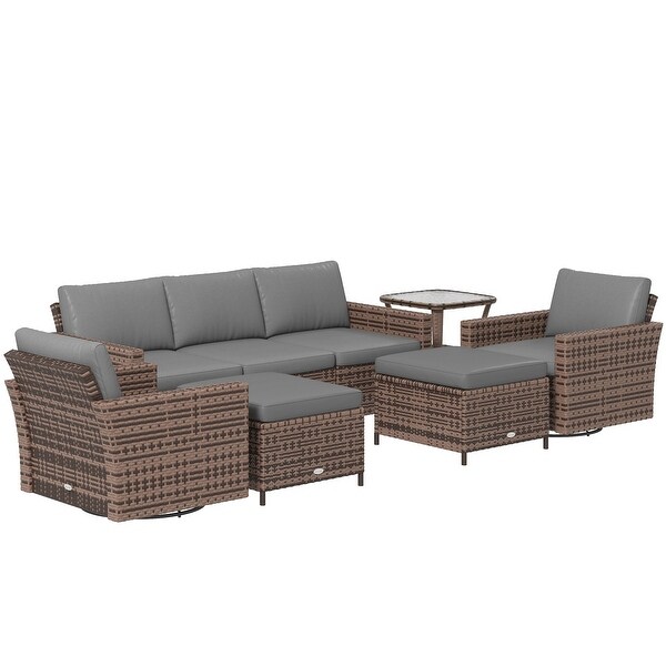 Outsunny 6 Piece Patio Furniture Set with Rattan Threeseater Sofa,Swivel Rocking Chairs,Footstools