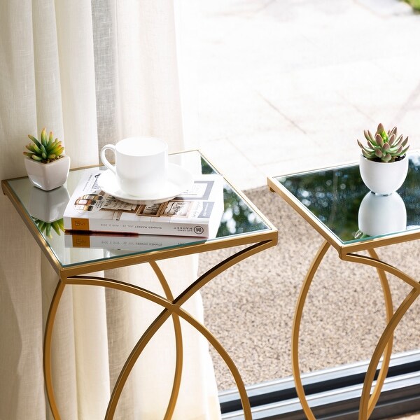 Glitzhome Set of 2 Modern Glam Glass Top Nesting Side Table