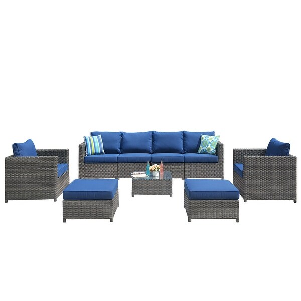 OVIOS Patio Furniture Deep Seat Wicker 9piece Set